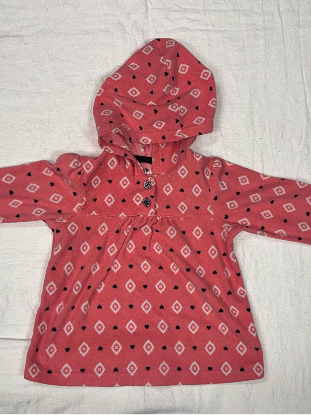 Carter's Coral Hooded Fleece Dress with Heart & Diamond Print